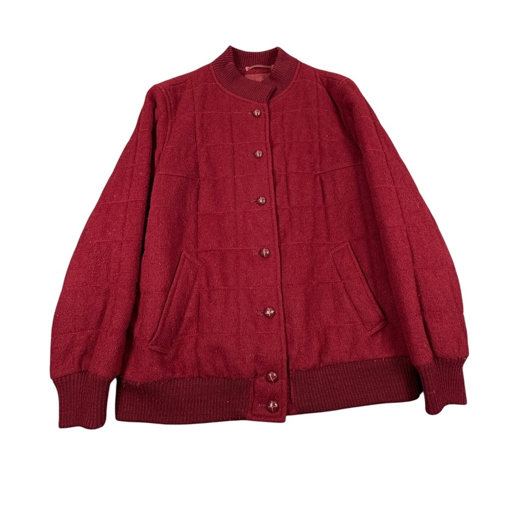 Lodenfrey Jacket Womens Red Quilted Wool Mohair Bomber L 42R